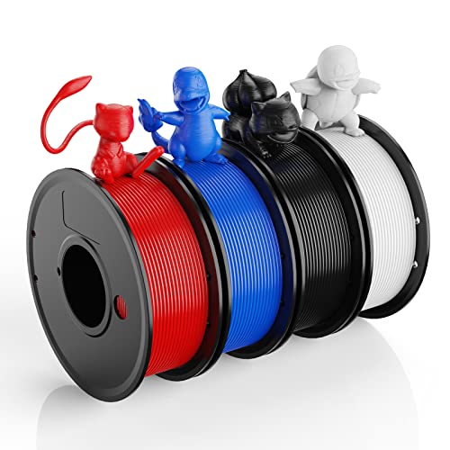 Xute Filament 1.75 PLA, PLA Filament 1.75mm (4 x 250 g) für 3D-Drucker, Größengenauigkeit +/- 0,02 mm, Vacuum-Verpackung, Inklusive Schwarz, Weiß, Rot, Blau von Xute