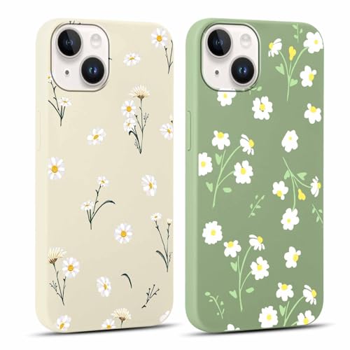 Xylota 2 Stück Handyhülle für Samsung Galaxy A14 6,8" Hülle, Aesthetic Muster Blumen Mädchen Frauen Case, Weich Silikon TPU Bumper Stoßfeste Kratzfest Schutzhülle Cover für Samsung A14, Grün + Beige von Xylota