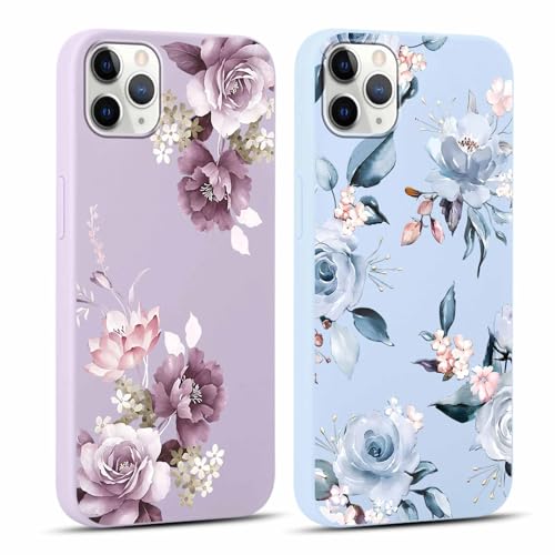 Xylota 2 Stück Handyhülle für iPhone 11 Pro 5,8" Hülle,Weich Silikon Dünn TPU Bumper Case mit Aesthetic Muster Blume,Stoßfeste Kratzfest Frauen Mädchen Schutzhülle Cover für iPhone 11 Pro, Blau + Lila von Xylota