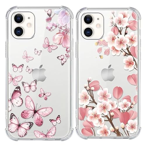 Xylota 2 Stück Handyhülle für iPhone 12/iPhone 12 Pro 6,1" Hülle, Durchsichtig Aesthetic Blumen Muster Case, Transparent Dünn Silikon Weich TPU Stoßfeste Kratzfest Schutzhülle Frauen Mädchen Cover von Xylota