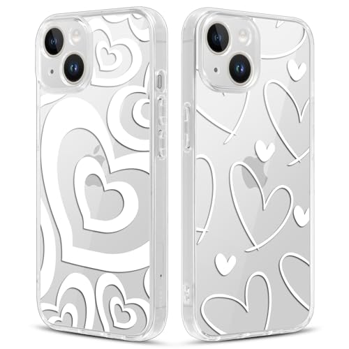 Xylota 2 Stück Handyhülle für iPhone 14/iPhone 13 6,1" Hülle, Durchsichtig Aesthetic Herz Muster Case, Transparent Dünn Silikon Weich TPU + PC Stoßfeste Kratzfest Schutzhülle Mädchen Frauen Cover, 02 Xylota 2 Stück Handyhülle für iPhone 14/iPhone 13 6,1" Hülle, Durchsichtig Aesthetic Herz Muster Case, Transparent Dünn Silikon Weich TPU + PC Stoßfeste Kratzfest Schutzhülle Mädchen Frauen Cover, 02 von Xylota