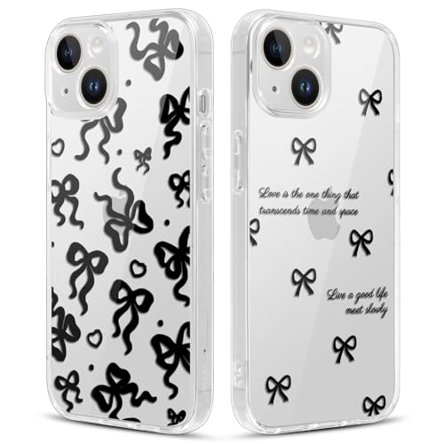 Xylota 2 Stück Handyhülle für iPhone 14/iPhone 13 6,1" Hülle, Durchsichtig Aesthetic Schleifen Bow Muster Case, Transparent Silikon Weich TPU + PC Stoßfeste Kratzfest Schutzhülle Mädchen Cover, 02 von Xylota