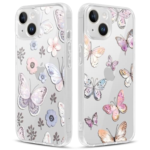 Xylota 2 Stück Handyhülle für iPhone 14/iPhone 13 6,1" Hülle, Durchsichtig Aesthetic Schmetterlinge Muster Case, Transparent Silikon Weich TPU + PC Stoßfeste Kratzfest Schutzhülle Mädchen Cover,04 Xylota 2 Stück Handyhülle für iPhone 14/iPhone 13 6,1" Hülle, Durchsichtig Aesthetic Schmetterlinge Muster Case, Transparent Silikon Weich TPU + PC Stoßfeste Kratzfest Schutzhülle Mädchen Cover,04 von Xylota