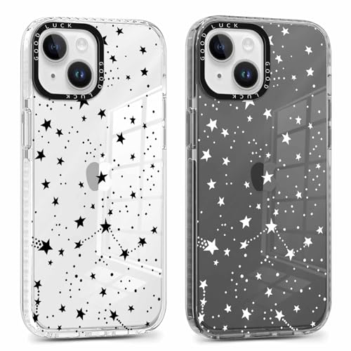 Xylota 2 Stück Handyhülle für iPhone 14/iPhone 13 6,1" Hülle, Durchsichtig Weich Silikon Case mit Muster Aesthetic Stern, Flexible TPU Bumper Transparent Stoßfeste Kratzfest Schutzhülle Frauen Cover von Xylota