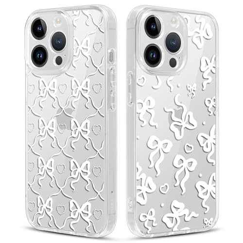 Xylota 2 Stück Handyhülle für iPhone 14 Pro 6,1" Hülle, Durchsichtig Aesthetic Schleifen Bow Muster Case, Transparent Silikon Weich TPU + PC Stoßfeste Kratzfest Schutzhülle Mädchen Frauen Cover, 01 Xylota 2 Stück Handyhülle für iPhone 14 Pro 6,1" Hülle, Durchsichtig Aesthetic Schleifen Bow Muster Case, Transparent Silikon Weich TPU + PC Stoßfeste Kratzfest Schutzhülle Mädchen Frauen Cover, 01 von Xylota