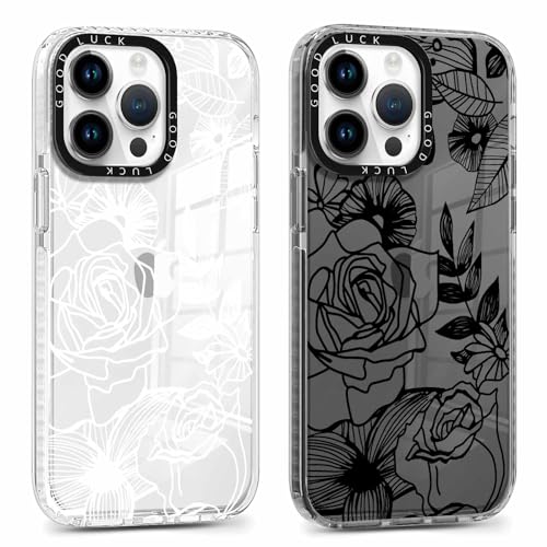 Xylota 2 Stück Handyhülle für iPhone 14 Pro 6,1" Hülle, Durchsichtig Weich Silikon Case mit Muster Aesthetic Blumen, Dünn TPU Bumper Transparent Stoßfeste Kratzfest Schutzhülle Frauen Mädchen Cover von Xylota