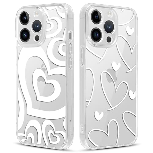 Xylota 2 Stück Handyhülle für iPhone 14 Pro Max 6,7" Hülle, Durchsichtig Aesthetic Herz Muster Case, Transparent Dünn Silikon Weich TPU + PC Stoßfeste Kratzfest Schutzhülle Mädchen Frauen Cover, 02 Xylota 2 Stück Handyhülle für iPhone 14 Pro Max 6,7" Hülle, Durchsichtig Aesthetic Herz Muster Case, Transparent Dünn Silikon Weich TPU + PC Stoßfeste Kratzfest Schutzhülle Mädchen Frauen Cover, 02 von Xylota