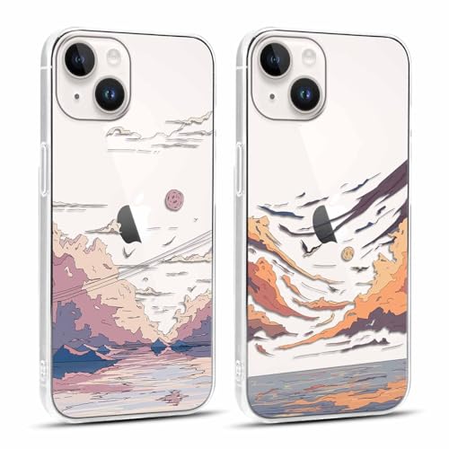 Xylota 2 Stück Handyhülle für iPhone 15 6,1" Hülle, Durchsichtig Case mit Muster Aesthetic Landschaft Schutzhülle, Transparent Weich Silikon Dünn TPU Bumper Stoßfeste Cover für iPhone 15 von Xylota