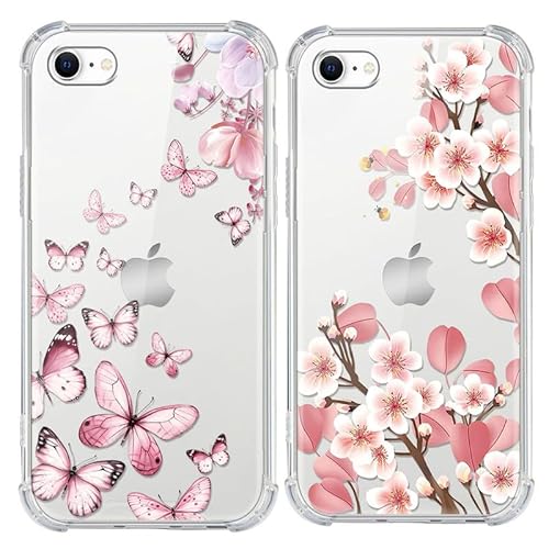 Xylota 2 Stück Handyhülle für iPhone 8/7/SE 2020/SE 2022 4,7" Hülle, Durchsichtig Aesthetic Blumen Muster Case, Transparent Dünn Silikon Weich TPU Stoßfeste Kratzfest Schutzhülle Frauen Mädchen Cover von Xylota