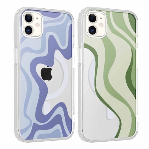 Xylota 2 Stück Magnetisch Hülle für iPhone 11 6.1 '' [Kompatibel mit MagSafe], Mädchen Aesthetic Muster Design Klare Handyhülle, Transparent TPU Stoßfeste Schutzhülle für iPhone 11, Streifen von Xylota