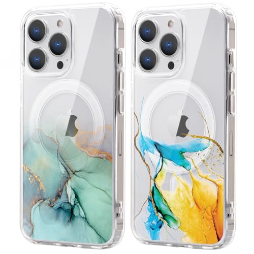 Xylota 2 Stück Magnetisch Hülle für iPhone 14 Plus 6.7 '' [Kompatibel mit MagSafe], Marmor Muster Mädchen Aesthetic Design Klare Handyhülle, TPU Stoßfeste Transparent Schutzhülle für iPhone 14 Plus von Xylota