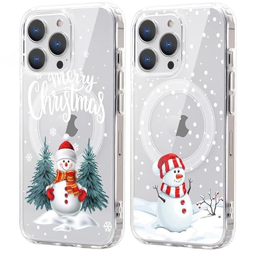 Xylota 2 Stück Magnetisch Hülle für iPhone 14 Pro Max 6.7 '' [Kompatibel mit MagSafe], Weihnachten Transparent Handyhülle, TPU Stoßfeste Weihnachtsmann Mode Christmas Klare Schutzhülle ，Schneemann von Xylota