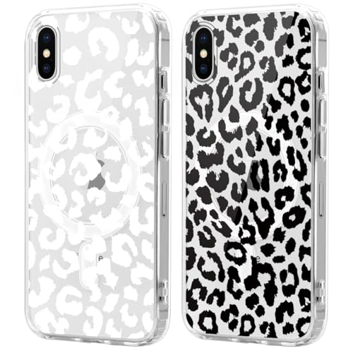 Xylota 2 Stück Magnetisch Hülle für iPhone X/XS 5.8 '' [Kompatibel mit MagSafe], Leopard Muster Mädchen Aesthetic Design Klare Handyhülle, TPU Stoßfeste Transparent Schutzhülle für iPhone X/XS von Xylota