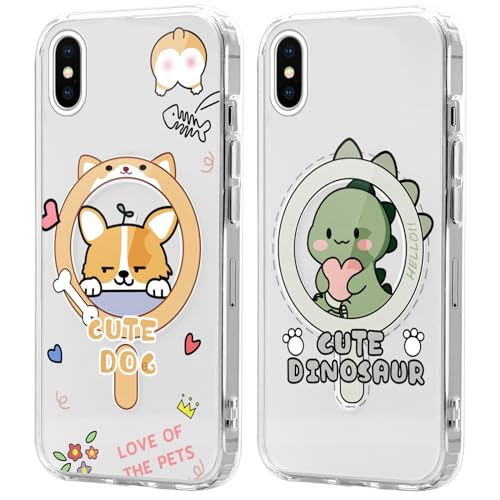 Xylota 2 Stück Magnetisch Hülle für iPhone XR 6.1 '' [Kompatibel mit MagSafe], Mädchen Aesthetic Muster Design Klare Handyhülle, Transparent TPU Stoßfeste Schutzhülle für iPhone XR, Niedlich von Xylota