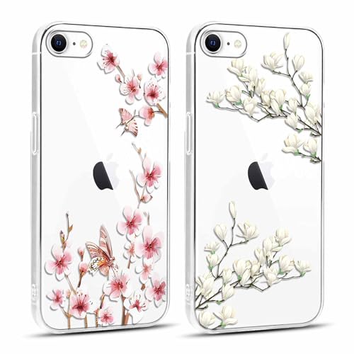 Xylota 2 Stück Transparent Handyhülle für iPhone 8/7/SE 2020/SE 2022 4,7" Hülle, Durchsichtig Case Muster Aesthetic Blume Mädchen Schutzhülle, Weich Silikon TPU Bumper Stoßfeste Cover für iPhone 7,06 von Xylota