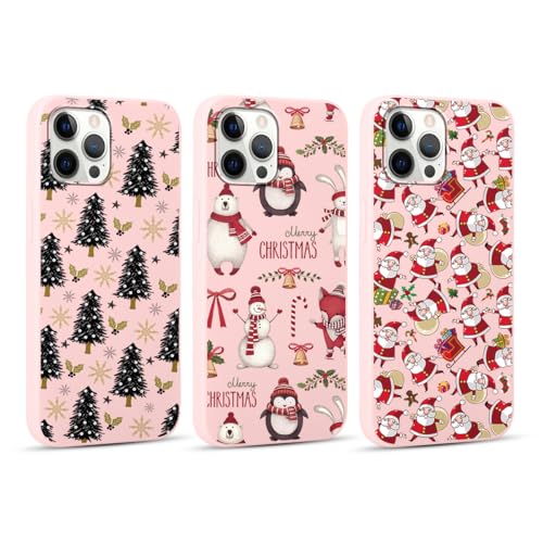 Xylota 3 Stück Weihnachten Hülle für iPhone 12 Pro Max 6,7", Handyhülle mit Cartoon Christmas Aesthetic Motiv Design Case, Dünn Weiches Silikon Stoßfest Kratzfest Schutzhülle Cover, Rosa01 von Xylota