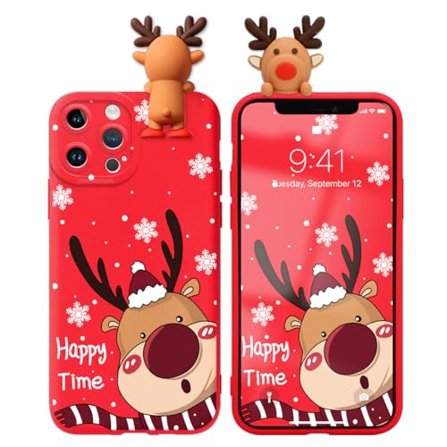 Xylota Christmas Hülle für Apple iPhone 12 Pro Max 6,7", Handyhülle 3D Süßes Weihnachten Motiv Puppe Design Case, Weiches Silikon Stoßfest Kratzfest Schutzhülle für iPhone 12 Pro Max Cover, Elch01 von Xylota