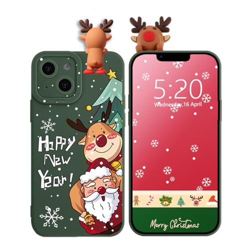 Xylota Christmas Hülle für Apple iPhone 13 6,1", Handyhülle 3D Süßes Weihnachten Motiv Puppe Design Case, Weiches Silikon Stoßfest Kratzfest Schutzhülle für iPhone 13 Cover, Elch03 von Xylota