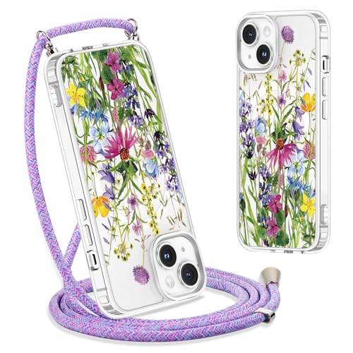 Xylota Handyhülle Handykette für iPhone 15 6,1" Hülle mit Band,Transparent Magnetisch Case Kompatibel mit Magsafe, Silikon Stoßfest Schutzhülle Kordel zum Umhängen Cover mit Aesthetic Muster Blumen4 Xylota Handyhülle Handykette für iPhone 15 6,1" Hülle mit Band,Transparent Magnetisch Case Kompatibel mit Magsafe, Silikon Stoßfest Schutzhülle Kordel zum Umhängen Cover mit Aesthetic Muster Blumen4 von Xylota