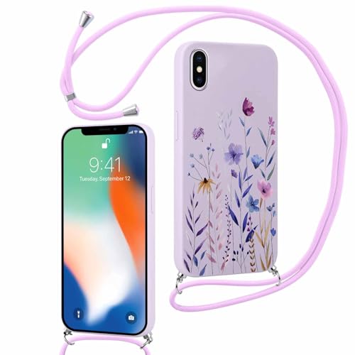 Xylota Handykette Handyhülle für iPhone X/iPhone XS 5,8" Hülle mit Band, Einstellbar Kordel zum Umhängen Aesthetic Case mit Muster Blumen, Weich TPU Bumper Silikon Stoßfest Schutzhülle Cover, Lila Xylota Handykette Handyhülle für iPhone X/iPhone XS 5,8" Hülle mit Band, Einstellbar Kordel zum Umhängen Aesthetic Case mit Muster Blumen, Weich TPU Bumper Silikon Stoßfest Schutzhülle Cover, Lila von Xylota
