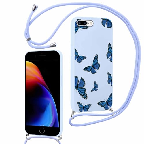Xylota Handykette Handyhülle für iPhone XS Max 6,5" Hülle mit Band, Aesthetic Muster Schmetterling Case mit Kordel zum Umhängen, Weich TPU Silikon Stoßfest Schutzhülle Cover für iPhone XS Max, Blau von Xylota