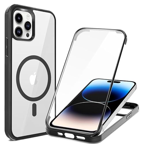 Xylota Magnetisch Hüllen für iPhone 15 Pro Hülle mit Eingebautem Schutzfolie 6.1",360 Grad Durchsichtig Schutzhülle Displayschutz Kompatibel mit MagSafe,Transparent Handyhülle für iPhone15 Pro,Schwarz von Xylota