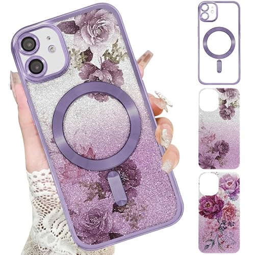 Xylota Magnetische Handyhülle für iPhone 11 6,1" Hülle mit 2 x Glitzer Karton, Aesthetic Blumen Muster Mädchen Case, Compatibel mit MagSafe, Weich Silikon Dünn TPU Stoßfeste Schutzhülle, Lila Xylota Magnetische Handyhülle für iPhone 11 6,1" Hülle mit 2 x Glitzer Karton, Aesthetic Blumen Muster Mädchen Case, Compatibel mit MagSafe, Weich Silikon Dünn TPU Stoßfeste Schutzhülle, Lila von Xylota