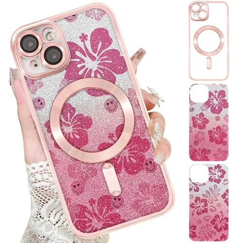 Xylota Magnetische Handyhülle für iPhone 15 6,1" Hülle mit 2 x Glitzer Karton, Aesthetic Blumen Muster Mädchen Case, Compatibel mit MagSafe, Weich Silikon Dünn TPU Stoßfeste Schutzhülle, Rosa Xylota Magnetische Handyhülle für iPhone 15 6,1" Hülle mit 2 x Glitzer Karton, Aesthetic Blumen Muster Mädchen Case, Compatibel mit MagSafe, Weich Silikon Dünn TPU Stoßfeste Schutzhülle, Rosa von Xylota