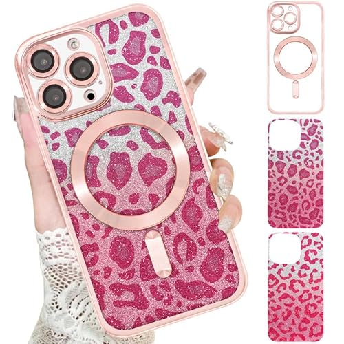 Xylota Magnetische Handyhülle für iPhone 15 Pro 6,1" Hülle mit 2 x Glitzer Karton, Aesthetic Leopard Muster Mädchen Case, Compatibel mit MagSafe, Weich Silikon Dünn TPU Stoßfeste Schutzhülle, Rosa Xylota Magnetische Handyhülle für iPhone 15 Pro 6,1" Hülle mit 2 x Glitzer Karton, Aesthetic Leopard Muster Mädchen Case, Compatibel mit MagSafe, Weich Silikon Dünn TPU Stoßfeste Schutzhülle, Rosa von Xylota