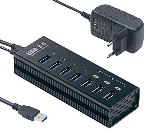 Xystec USB Ladehub: Aktiver USB-3.0-Hub mit 4 Ports & 3 Schnell-Lade-Buchsen (BC 1.2), 4 A (USB Hub mit Schnellladefunktion, Schnellladestation, Apple iPhone Ladekabel) von Xystec
