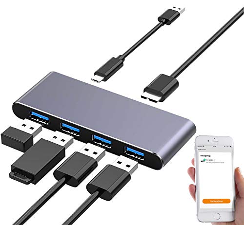 Xystec WiFi USB Hub: WLAN-USB-3.0-Hub mit 4 einzeln schaltbaren Ports, App, Sprachsteuerung (Funk USB Hub, Wireless USB, Festplatten Adapter) von Xystec