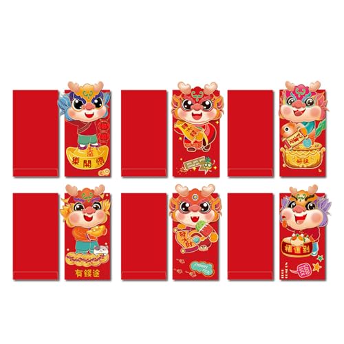 6 Stück chinesische Dekor-Umschläge, Neujahrspakete, exquisites Papier, Glück, Geldbeutel, Cartoon-Drachen-Umschläge, festliche Pakete, Kinder-Geldumschläge, Frühlingsfest von Xzmzbxzb