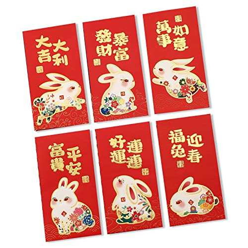 6 x Briefumschläge für chinesisches Neujahr 2023, Kaninchen, Cartoon-Paket, Neujahr, Frühling, Festival, Geldbeutel, Hongbao, Hochzeit, chinesisches Neujahr von Xzmzbxzb