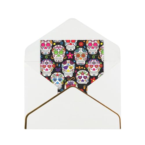 Xzsxhe Bunte Blumenschädel-Druck-Grußkarten/Karten mit Umschlägen, Karten-Set, Einladungen, Dankeskarten von Xzsxhe