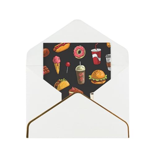Xzsxhe Chicken Leg Burger Drink Print Grußkarten/Karten mit Umschlägen, Kartenset, Einladungen, Dankeskarten, Weiß von Xzsxhe