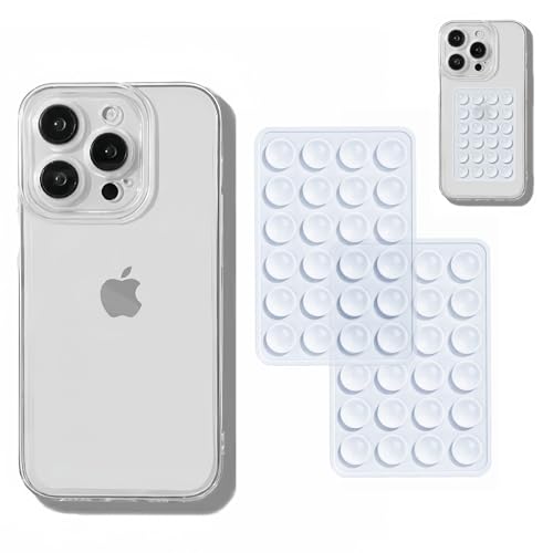 Xzyden Silikon-Saugnapf-Handyhülle, transparent, für iPhone 15 Pro, mit rutschfester Saugnapf-Handyhalterung, Freisprecheinrichtung, Silikon-Klebeständer, 2 Stück von Xzyden