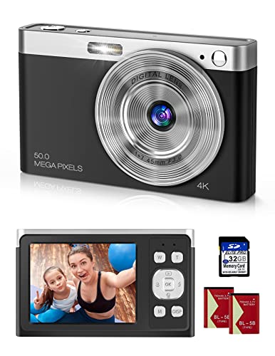 Y-YOPZI 4K Ultra HD Mini-Videokamera 50 MP 2, 88-Zoll-LCD-wiederaufladbare Studenten-Kompaktkamera mit 16-fachem Digitalzoom YouTube-Vlogging-Kamera für Kinder, Erwachsene, Anfänger(Schwarz) von Y-YOPZI