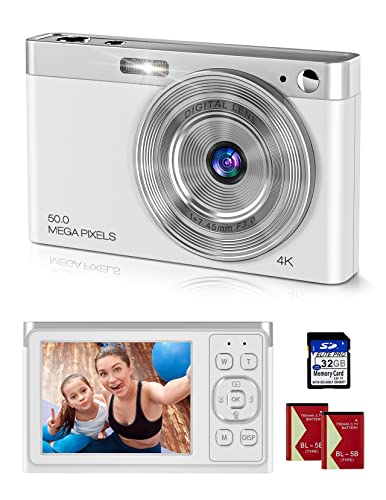 Y-YOPZI 4K Ultra HD Mini-Videokamera 50 MP 2, 88-Zoll-LCD-wiederaufladbare Studenten-Kompaktkamera mit 16-fachem Digitalzoom YouTube-Vlogging-Kamera für Kinder, Erwachsene, Anfänger(Silber) von Y-YOPZI