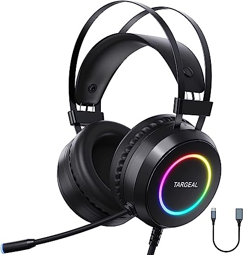 Y-YOPZI Gaming Headset, Headset mit Mikrofon 3D Surround Sound Headphones Noise Cancelling RGB Lights, 7.1-Surround-Sound-Gaming-Headset mit Mikrofon, Schwarz, groß von Y-YOPZI