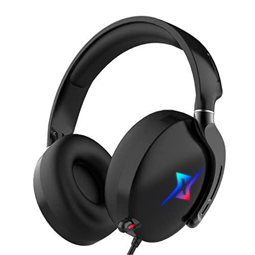 Y-YOPZI Gaming Headset für PS4 PS5 PC with 3D Surround Sound Headset mit Mikrofon Kopfhörer Noise Cancelling RGB Lichter for Gamer, 21*20*6cm, Schwarz von Y-YOPZI