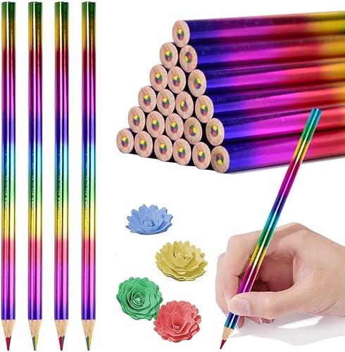YAANBUNB 48 Stück Regenbogen Buntstifte 4 in 1 - Regenbogenstifte Dreieckige Set Mehrfarbige Zeichenstifte Lustige Stifte Zum Malen Und Zeichnen von YAANBUNB