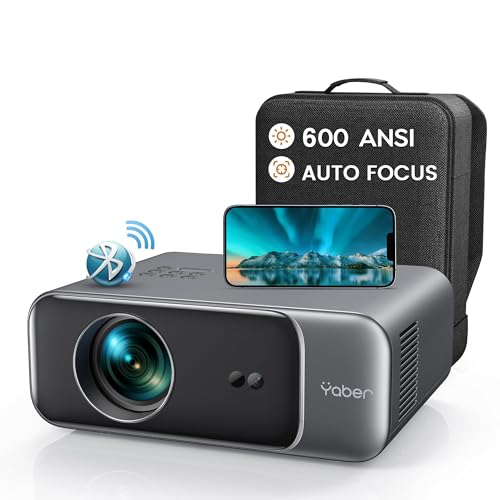 Beamer, [Autofokus/Trapezkorrektur] WiFi6 Bluetooth 1080P Full HD Beamer 4K Unterstütz für Heimkino/Outdoor, YABER 600 ANSI Video Beamer Tragbare Projektor LED, Kompatibel mit Smartphone/TV Stick/PS5 von YABER