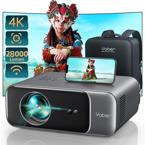 Beamer, [Autofokus/Trapezkorrektur] WiFi6 Bluetooth 1080P Full HD Beamer Heimkino Unterstüt 4K Video, YABER 22000 Lumen Tragbare Projektor Outdoor 300" Display, Kompatibel mit Smartphone/TV Stick/PS5 von YABER