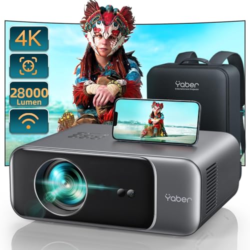 Beamer, [Autofokus/Trapezkorrektur] Beamer Heimkino, 1080P Full HD Beamer Unterstüt 4K Video mit WiFi6 Bluetooth, YABER 28000 Lumen Tragbare Projektor Outdoor 300" Display, für Smartphone/TV Stick/PS5 von YABER