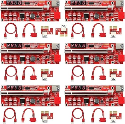 YABOANG PCI-E Riser Express-Kabel 1 x auf 16 x Grafik-Verlängerung Bitcoin Mining Powered Riser Adapter Karte mit 6 poliges SATA Kabel mit 60 cm USB 3.0 Cable Verlängerungskabel(V013PRO-6 Stück) von YABOANG