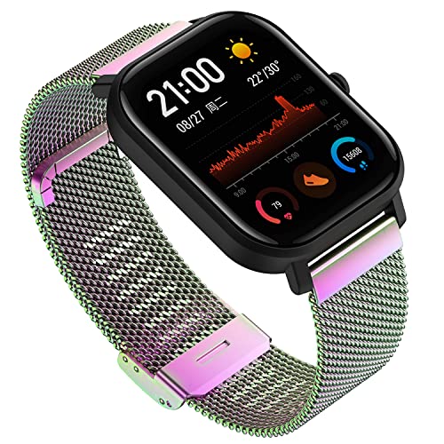 YABZOZ Armband Edelstahl Metall Ersatzarmband Kompatibel mit Amazfit GTS 3 / GTS/GTS 2 / GTS 2e/ GTS 2 Mini/GTR 42mm / Bip/Pop/Pop Pro Armband (Bunt S) von YABZOZ