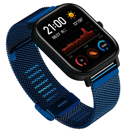YABZOZ Armband Edelstahl Metall Ersatzarmband Kompatibel mit Amazfit GTS 3 / GTS/GTS 2 / GTS 2e/ GTS 2 Mini/GTR 42mm / Bip/Pop/Pop Pro Armband (Dunkelblau s) von YABZOZ