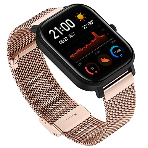 YABZOZ Armband Edelstahl Metall Ersatzarmband Kompatibel mit Amazfit GTS 3 / GTS/GTS 2 / GTS 2e/ GTS 2 Mini/GTR 42mm / Bip/Pop/Pop Pro Armband (Roségold S) von YABZOZ