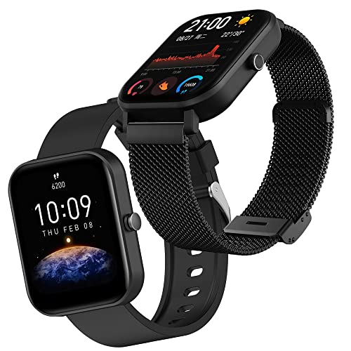 YABZOZ Armband Edelstahl Metall Ersatzarmband Kompatibel mit Amazfit GTS 3 / GTS/GTS 2 / GTS 2e/ GTS 2 Mini/GTR 42mm / Bip/Pop/Pop Pro Armband (Schwarz/Schwarz) von YABZOZ