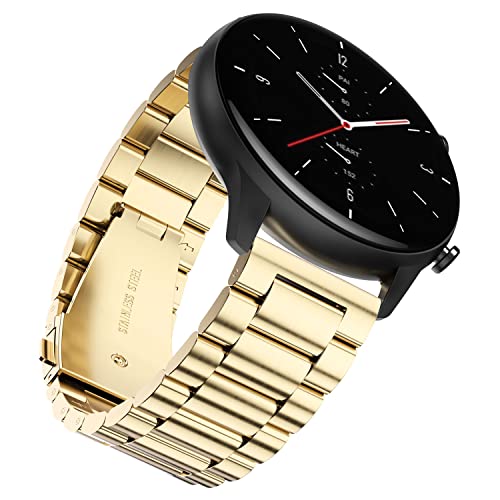 YABZOZ Armband Kompatibel mit Amazfit GTR 2 / GTR 2e / Stratos 3 / GTR 47mm / GTR 3 / GTR3 Pro Metall 22mm Armband (Gold) von YABZOZ